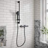 Villeroy & Boch Round Matt Black Thermostatic Exposed Shower Set With Riser Rail