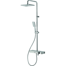 Vema Thermostatic Shower in White and Chrome with Square Bar Mixer Valve, Overhead Rain Shower and Handset 