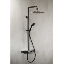 Vema Thermostatic Shower in Black with Round Bar Mixer Valve, Overhead Rain Shower and Handset 