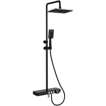 Vema Thermostatic Shower in Black with Square Bar Mixer Valve, Overhead Rain Shower and Handset 