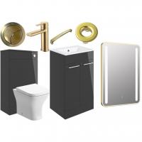 Vouille 510mm Floor Standing Furniture Set in Anthracite Gloss with Brushed Brass Finishes