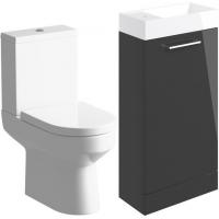 Vouille 410mm Floor Standing Basin Unit & Close Coupled Toilet Pack - Anthracite Gloss