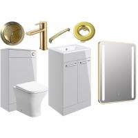 Vouille 510mm Floor Standing Furniture Pack in Gloss Grey with Brushed Brass Finishes