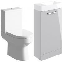 Vouille 410mm Floor Standing Basin Unit & Close Coupled Toilet Pack - Grey Gloss