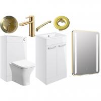 Vouille 510mm Floor Standing Furniture Set in Gloss White with Brushed Brass Finishes