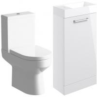 Vouille 410mm Floor Standing Basin Unit & Close Coupled Toilet Pack - White Gloss