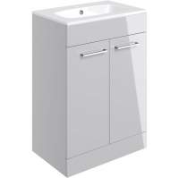 Vouille 610mm Floor Standing 2 Door Basin Unit & Basin - Grey Gloss