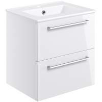 Vouille 510mm Wall Hung 2 Drawer Basin Unit & Basin - White Gloss