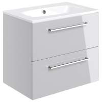 Vouille 610mm Grey Gloss Wall Hung 2 Drawer Basin Unit & Basin