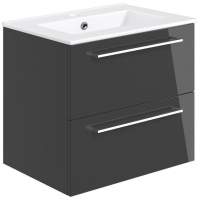Vouille 610mm Anthracite Gloss Wall Hung 2 Drawer Basin Unit & Basin