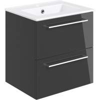 Vouille 510mm Anthracite Gloss Wall Hung 2 Drawer Basin Unit & Basin