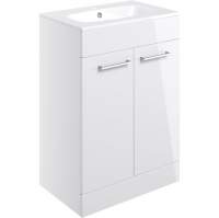 Vouille 610mm Floor Standing 2 Door Basin Unit & Basin - White Gloss