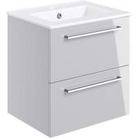 Vouille 510mm Grey Gloss Wall Hung 2 Drawer Basin Unit & Basin