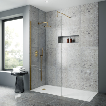 Nuie 1100mm Brushed Brass Wetroom Screen With Support Bar and Profile Kit