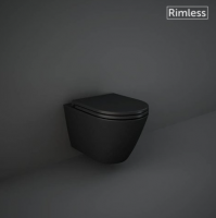 Feeling Matt Black Wall Hung Rimless WC inc Soft Close Seat - RAK Ceramics