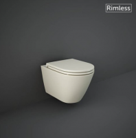 Feeling Matt Greige Wall Hung Rimless WC inc Soft Close Seat - RAK Ceramics