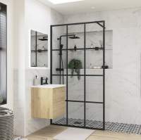 Kartell Krittle Black Grid Wetroom Glass Panel - 900mm