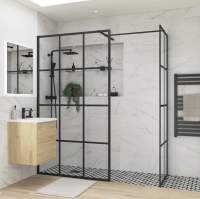 1400mm - Pure Black Semi-Frameless Hinged Shower Door - Clear Glass
