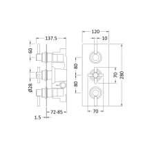 Hudson Reed Tec Crosshead Chrome Triple Shower Valve With Diverter - Three Outlet