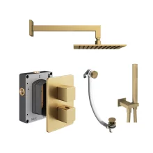 Abacus Shower Pack 6 Brushed Brass Square Fixed Shower Head, Shower Valve and Riser Kit