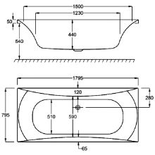 Carron Alpha - Carronite - Double Ended Whirlpool Bath - 1700 x 750mm