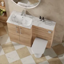 Nuie Arno Bleached Oak 1100mm L Shape Vanity Basin & WC Unit Set With Polymarble Basin