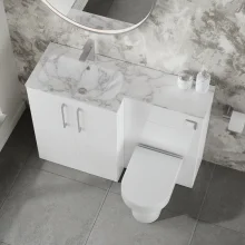 Nuie Arno Gloss White 1100mm L Shape Vanity Basin & WC Unit Set With Stone Basin
