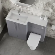 Nuie Arno Gloss White 1100mm L Shape Vanity Basin & WC Unit Set With Marble Effect Basin