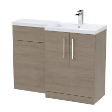 Nuie Arno Solace Oak 1100mm L Shape Vanity Basin & WC Unit Set With Polymarble Basin