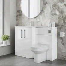 Nuie Arno Gloss White 1100mm L Shape Vanity Basin & WC Unit Set With Polymarble Basin