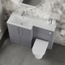 Nuie Arno Satin Grey 1100mm L Shape Vanity Basin & WC Unit Set With Polymarble Basin
