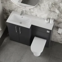 Nuie Arno Soft Black 1100mm L Shape Vanity Basin & WC Unit Set With Polymarble Basin