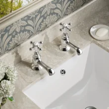 Bayswater Crosshead Hex Basin Pillar Taps - Black/Chrome