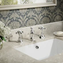 Bayswater Crosshead Hex Bath Pillar Taps - White/Chrome