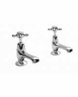 Bayswater Crosshead Dome Basin Pillar Taps - White/Chrome