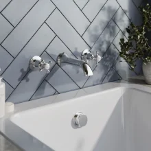 Bayswater Crosshead Hex Bath Pillar Taps - White/Chrome
