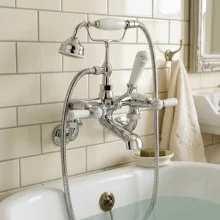 Bayswater Lever Hex Wall Mounted Bath Shower Mixer - White/Chrome