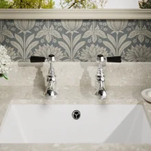 Bayswater Black And Chrome Wall Mounted Basin Domed Collar Mixer Tap