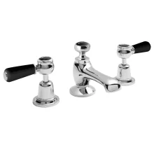 Bayswater 3 Hole Lever Dome Basin Mixer Taps - Black/Chrome