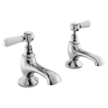 Bayswater Lever Hex Bath Pillar Taps - White/Chrome - CLEARANCE
