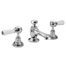 Bayswater 3 Hole Lever Hex Basin Mixer Taps - White/Chrome