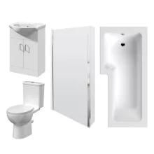 nuie Bathroom Suite with Left Hand Shower Bath, 550 Basin Vanity Unit and Toilet