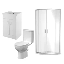 nuie Bathroom Suite with 900 Quadrant Shower Enclosure, 500 Basin Vanity Unit and Toilet