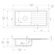 NUIE Countertop Sink 1.5 Bowl 1010 x 525mm