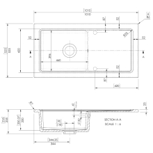 NUIE Countertop 1.5 Bowl Kitchen Sink with Ridged Drainer 1010 x 525mm