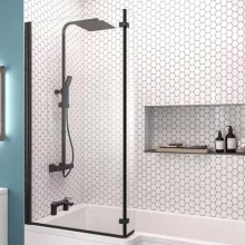 Eastbrook L Shaped Bath Shower Screen Left Hand 1400 x 835mm Matt Black