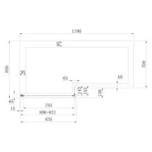 Lakes Coastline 800 x 1500 Silver 8mm Glass Square Bath Shower Screen