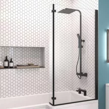 Eastbrook L Shaped Bath Shower Screen Right Hand 1400 x 835mm Matt Black