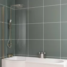 Eastbrook P Shaped Bath Shower Screen Left Hand 1400 x 735mm Brushed Brass