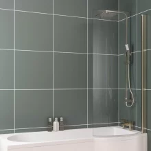 Eastbrook P Shaped Bath Shower Screen Right Hand 1400 x 735mm Brushed Brass